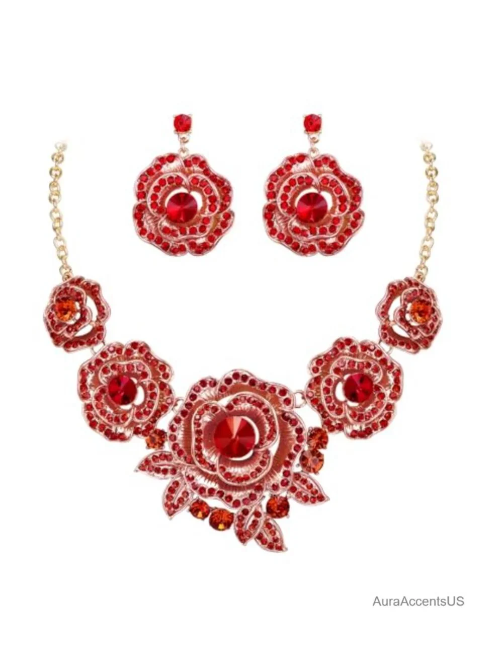Crystal Flower Jewelry Set with Dangle Earrings for Women Wedding Prom Gift